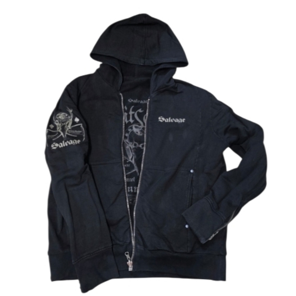 Vintage Salvage Affliction Reversable Black Zip Up Hoodie Sweatshirt